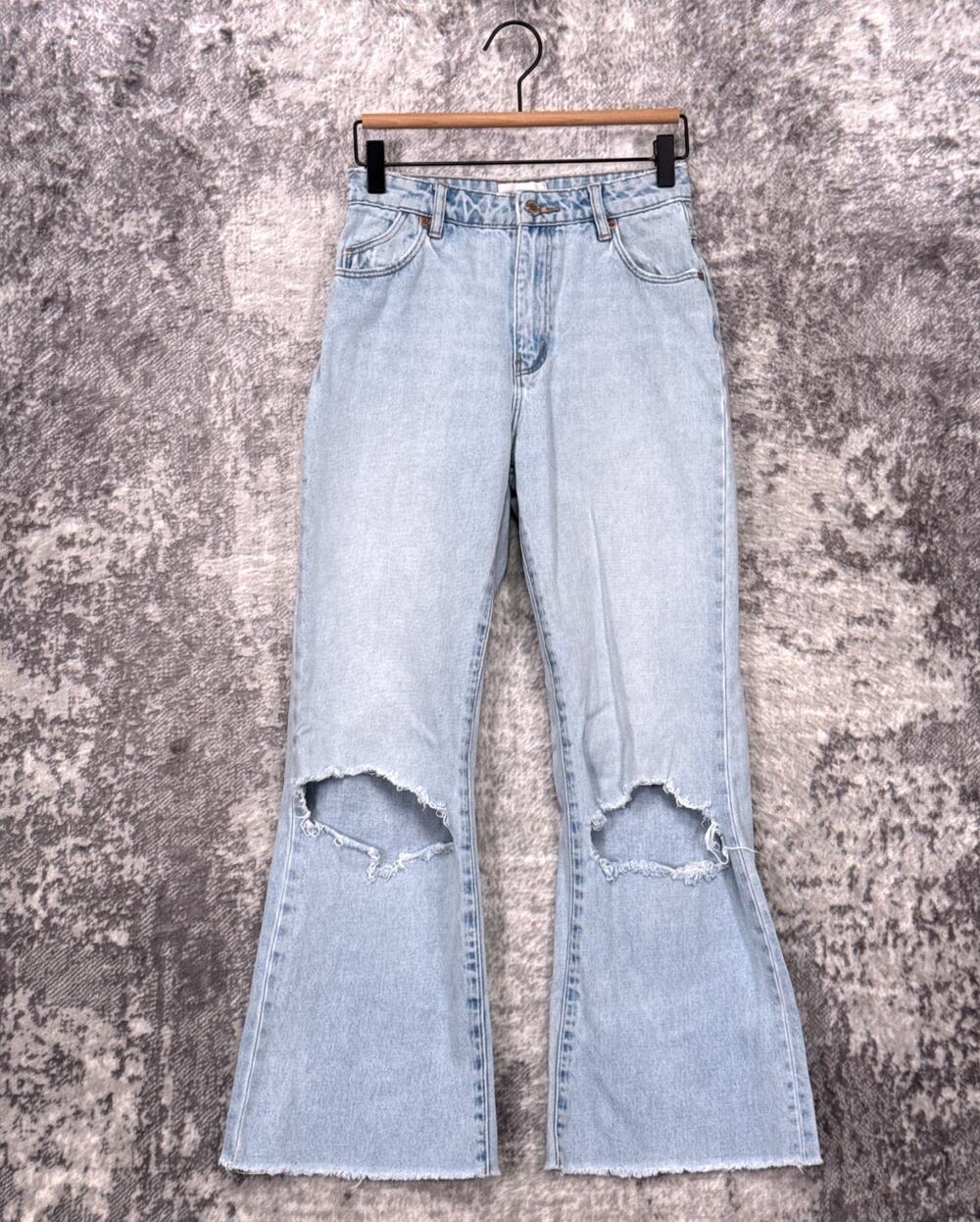 Rollas Jeans 27 Womens Eastcoast Flare Crop Ripped Knee Denim